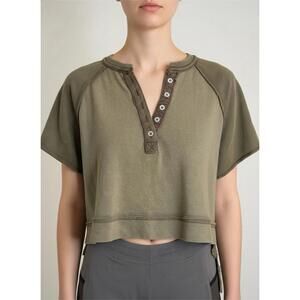 FREE PEOPLE "We The Free" Army Green NWT 100% Cotton SS Top Size XS